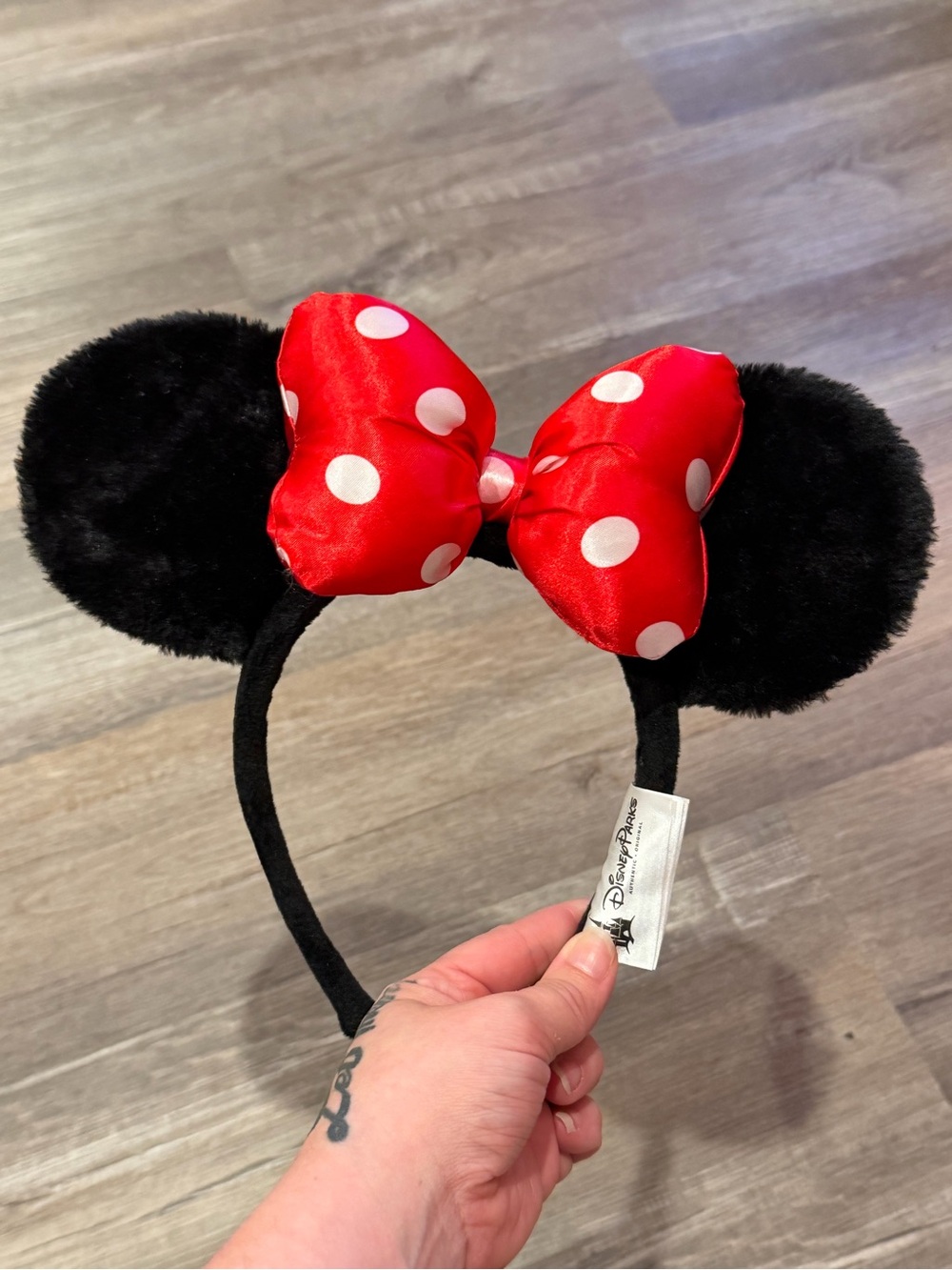 Disney Black Plush Minnie Ears Headband with Red Polka Dot Bow